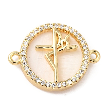 Rack Plating Brass Micro Pave Clear Cubic Zirconia Spanish Faith Cross Connector Charms X-KK-L220-003G-03-1