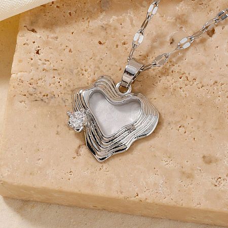 Fashionable Brass Clear Cubic Zirconia Hollow Heart Pendant Dapped Chain Necklaces HP4138-2-1