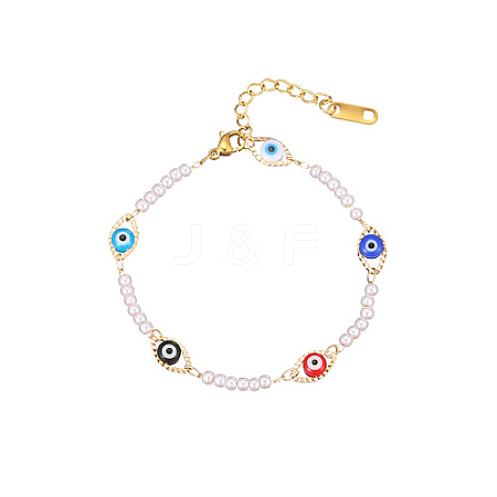 Stainless Steel Enamel Evil Eye Link Chain Bracelets for Women CI4530-4-1