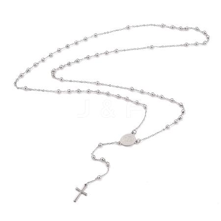 304 Stainless Steel Rosary Bead Necklaces For Religion X-STAS-B021-02P-1