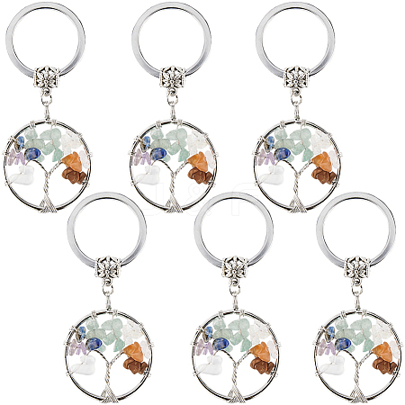 SUNNYCLUE 6Pcs Natural/Synthetic Mixed Gemstone Keychain KEYC-SC0001-09-1