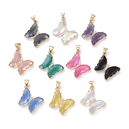 Brass Micro Pave Clear Cubic Zirconia Pendants ZIRC-P079-D01-M-1
