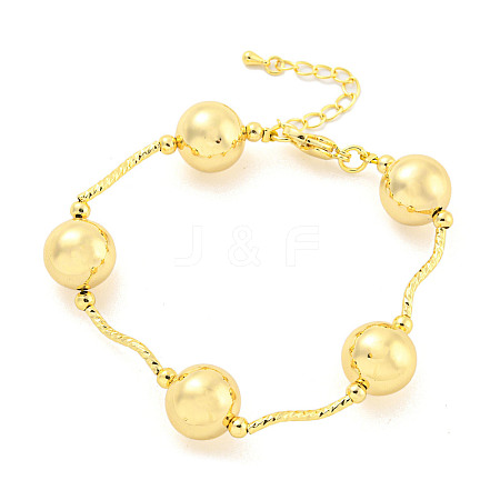 Rack Plating Brass Twisted Link Round Ball Bracelets for Women BJEW-P322-21G-1