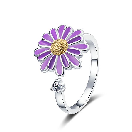 Daisy Enamel Rotatable Cuff Rings for Women RJEW-M016-05P-1