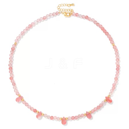 Adjustable 4MM Round and Teeardrop Cherry Quartz Glass Beaded Necklace for Women Elegant Casual Jewelry Gift YO7964-7-1
