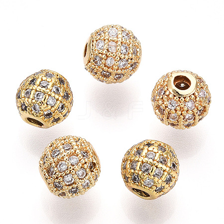 Rack Plating Brass Cubic Zirconia Beads X-ZIRC-S001-8mm-A01-1