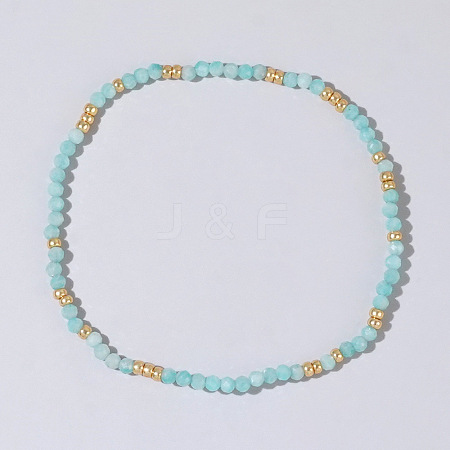 Bohemian Style Natural Amazonite Faceted Round Beaded Stretch Bracelets for Women's Fashion Luxury Versatile BW4401-3-1