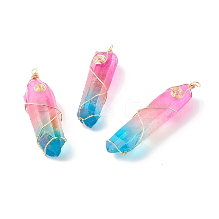 Electroplate Natural Quartz Crystal Pendants PALLOY-JF00766-1