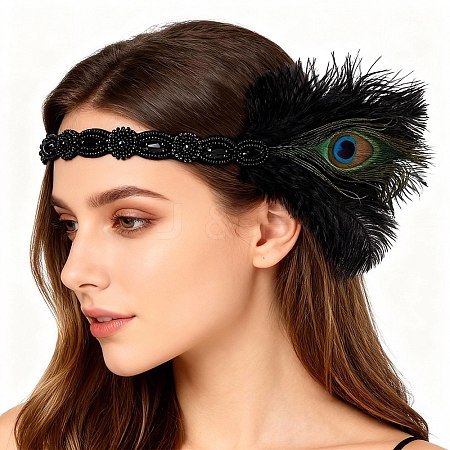 Alloy & Rubber & Rhinestone & Feathers & Seed Glass & Plastic Headbands OHAR-WH20011-15A-1