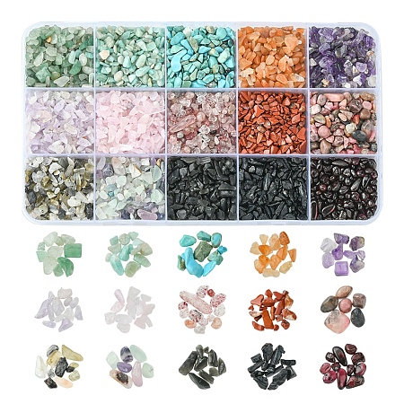 305G 15 Styles Natural Mixed Gemstone Chip Beads G-FS0005-63-1