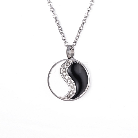 Women's Stainless Steel Rhinestones Flat Round with Yin-yang Memorial Urn Necklace for Ashes PW-WG1E4F5-01-1