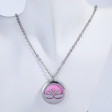 Stainless Steel Lotus Flower Diffuser Locket Pendant Necklaces with Aromatherapy Discs Inside IH7477-1