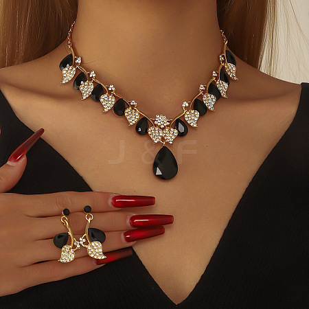 Alloy & Rhinestone & Glass Pendant Necklaces & Stud Dangle Earrings FS-WGB9FAE-03-1