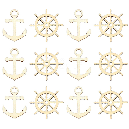 100pcs 2 Styles Nautical Theme Wood Big Pendants WOOD-CJ0001-72-1