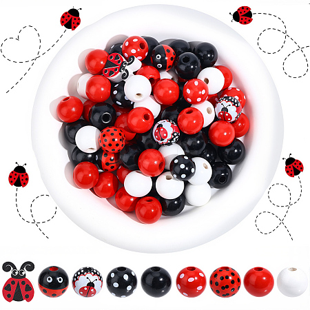 130Pcs Printed Wood Beads WOOD-PA0001-40-1