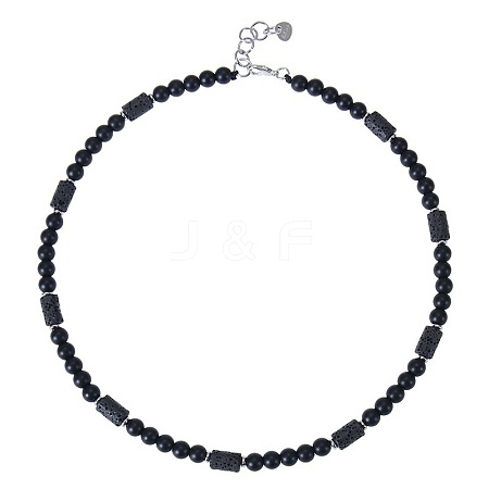 6MM Round Frosted Natural Obsidian and Column Natural Lava Rock Beaded Necklaces for Women Men LV4865-2-1