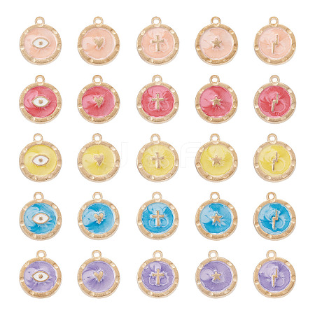 50Pcs 25 Style Zinc Alloy Enamel Pendants ENAM-BT0001-18-1