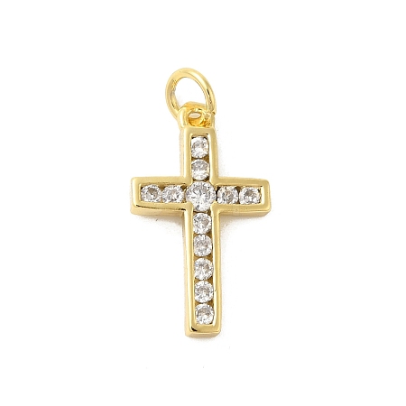 Cross Shape Rack Plating Brass Micro Pave Cubic Zirconia Pendants KK-S396-07A-1