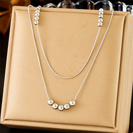 304 Stainless Steel Round Beaded Double Layer Necklaces for Women WG7E2B4-05-1