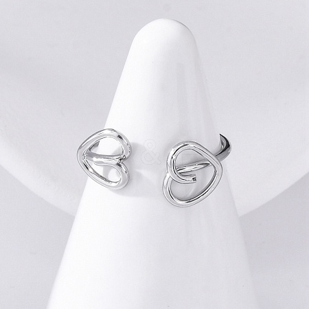 Heart 304 Stainless Steel Open Cuff Rings for Women RJEW-F174-07P-1