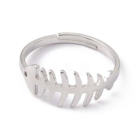 Non-Tarnish 201 Stainless Steel Fishbone Adjustable Ring for Women RJEW-K238-12P-1