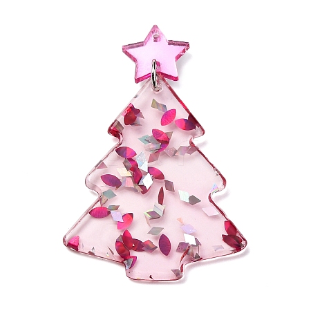 Christmas Tree Printed Opaque Acrylic Pendants OACR-Q080-03A-1