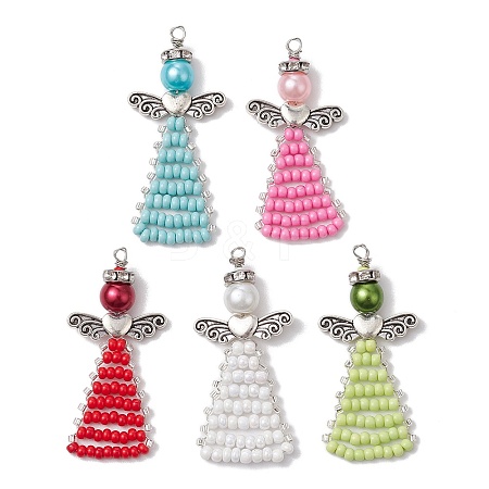 Glass Seed Beads Pendants PALLOY-MZ00381-1