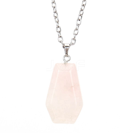 Natural Rose Quartz Halloween Coffin Pendant Necklace with Platinum Alloy Chains PW-WG29489-07-1