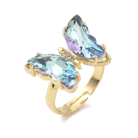 Adjustable Brass Glass Finger Rings RJEW-P148-A01-22-1