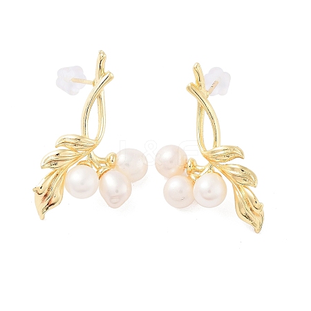 Natural Pearl Ear Studs EJEW-P256-24G-1