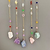 7 Chakra Natural Mixed Stone Chips Tree of Life Woven Net/Web with Feather Hanging Ornaments HJEW-A013-05-4