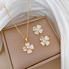 Brass Micro Pave Cubic Zirconia with Natural Shell Pendant Necklace & Stud Earrings WG7AC39-116-1