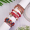 5Pcs 5 Style Wood & Glass Seed & Acrylic Beaded Stretch Bracelets Set with Baseball JB709F-4