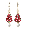 Glass Seed & Glass Pearl Beads Tree Dangle Earrings EJEW-MZ00276-01-1