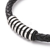 Black Leather Braided Cord Bracelet with 304 Stainless Steel Magnetic Clasps BJEW-P275-02P-2