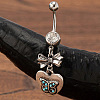 Cowboy Theme 304 Stainless Steel Pave Synthetic Turquoise Curved Barbell Dangle Belly Rings FS-WGEFD82-01-1