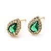 Green Cubic Zirconia Teardrop Stud Earrings X-EJEW-F288-20G-1