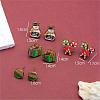 4 Pairs Candy Cane & Snowman & Christmas Gift Printed Wood Stud Earrings EJEW-OY001-01-2