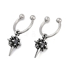 Flower 316 Surgical Stainless Steel & Black Glass Dangle Half Hoop Earrings for Women EJEW-G416-49AS-4