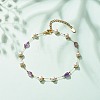 Natural Amethyst & Pearl Beaded Anklet AJEW-AN00500-03-2