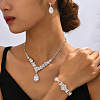Teardrop & Flower Alloy Crystal Rhinestone Pendant Necklace & Stud Dangle Earrings & Bracelets Sets FS-WGA0F52-01-2