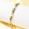 Brass Enamel Turquoise Sea Horse Link Chain Bracelets BJEW-C118-03G-2