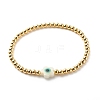 Brass Round & Shell Flower Beaded Stretch Bracelet for Women BJEW-JB08604-1
