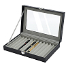 Black PU Leather Pen Organizer Boxes with Clear Glass Visible Window Lid CON-WH0107-129B-1
