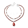 2Pcs 2 Style Natural Red Jasper Teardrop Pendant Necklaces Set NJEW-JN04064-1