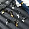 8Pcs 4 Style 304 Stainless Steel Open Cuff Finger Rings with Leaf Charms RJEW-AB00008-5