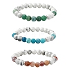 3Pcs 3 Color Natural Dyed Crackle Agate & Howlite Round Beaded Stretch Bracelets BJEW-TA00449-1