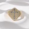 Brass Micro Pave Clear Cubic Zirconia Cuff Rings for Women RJEW-U041-05G-2