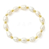 Brass & Natural Cultured Freshwater Pearl Beaded Stretch Bracelets for Women BJEW-JB13740-3