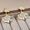 Ginkgo Leaf Brass Pave Clear Cubic Zirconia Stud Dangle Stud Earrings for Women EJEW-G391-10G-02-1